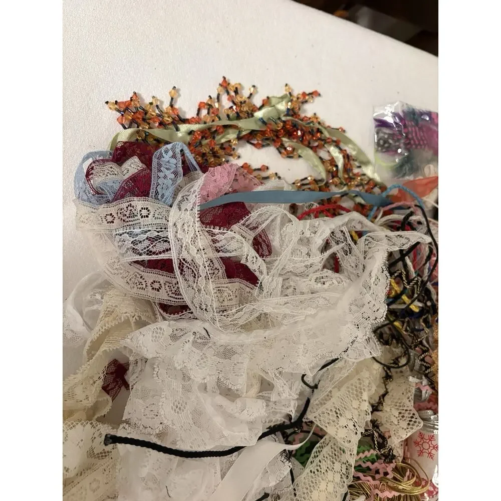 Vintage LOT Lace Trim Edging Dolls Crafts Sewing Cord Rick Rack Ribbon Assorted
